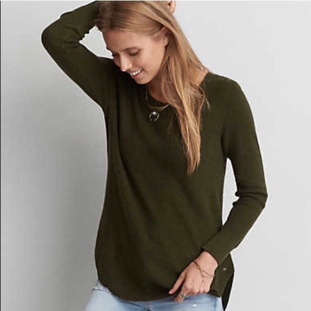 AEO GREEN CREW JEGGING SWEATER